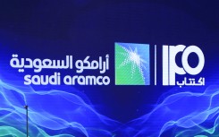a sign of Saudi Aramco's initial public offering (IPO). AFP