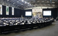 A general view of the room before the first sitting of the New South African Parliament in Cape Town on June 14, 2024. 