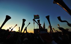 South African fans celebrate in Johannesburg.