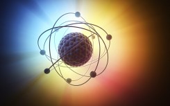 File: Nuclear power, nuclear reaction or nuclear energy, generating heat in a concept image of a nuclear atomic model.