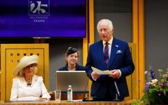 Britain's King Charles III delivers a speech during a visit to the Senedd. AFP/Pool
