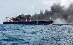 The Singapore-flagged tanker Hafnia Nile on fire in Tanjung Sedili, AFP/Malaysian Maritime Enforcement Agency