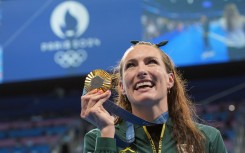 Tatjana Smith poses for a photo after an award ceremony of the swimming Women's 100m Breaststroke in the Paris Olympics. Takumi Harada/The Yomiuri Shimbun via AFP