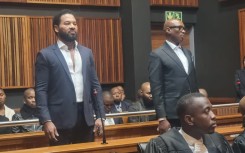 Zizi Kodwa and Jehan Mackay appear at the Palm Ridge Magistrate's Court.