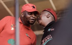 File: Economic Freedom Fighters (EFF) leader Julius Malema (R) talks with EFF Deputy President Floyd Shivambu.