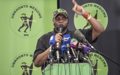 File: Former deputy president of Economic Freedom Fighters (EFF) party and new uMkhonto weSizwe (MK) party national organiser Floyd Shivambu speaks during a press conference in Sandton, Johannesburg on August 22, 2024. 