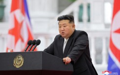 North Korean leader Kim Jong Un delivering a speech on the 76th anniversary of the founding of the DPRK. KCNA via KZN/AFP
