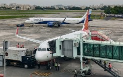 An Air India and IndiGo Airlines airplane is on the runway at Netaji Subash Chandra Bose International Airport in Kolkata. Debajyoti Chakraborty/NurPhoto via AFP