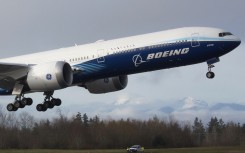 File: A Boeing 777X airplane takes off on its inaugural flight at Paine Field in Everett, Washington. AFP/Jason Redmond