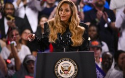 US singer-songwriter Beyonce speaks during a campaign rally for US Vice President and Democratic presidential candidate Kamala Harris. AFP/Miguel J. Rodriguez Carrillo