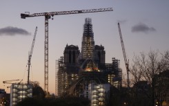 the wooden structure of the new spire in place at Notre-Dame de Paris Cathedral. AFP/Ludovic Marin