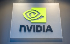 Signage is seen in the Nvidia office. Brandon Bell/Getty Images via AFP