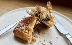 A croissant dough mince pie is pictured at Pophams bakery in London. AFP/Benjamin Cremel
