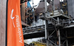 A banner with the logo of ArcelorMittal. AFP/Kurt Desplenter/BELGA