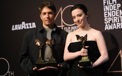 US filmmaker Sean Baker winner of Best Director and Best Feature for "Anora" stands with US actress Mikey Madison. AFP/Chris Delmas