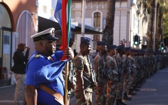 Members of the SANDF practice run ahead of SONA. Gallo Images/Ziyaad Douglas