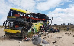 The wreckage of a bus that collided with another one on a highway near Uyuni, Bolivia. AFP/Bolivian Police 