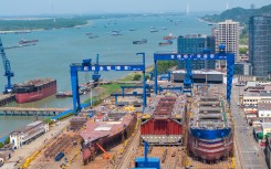 Workers build ships at China Merchants Jinling Shipyard in Nanjing. Yang Suping/Xinhua via AFP
