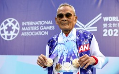 Thailand's Sawang Janpram, the oldest competitor at the 2025 World Masters Games at 105 years old. I-Hwa Cheng/AFP