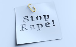 File: A Stop Rape note. GettyImages/matdesign24