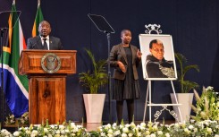 President Cyril Ramaphosa delivers his eulogy during the late Gertrude Shope's funeral in Braamfontein, Johannesburg