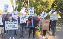 Parents protesting outside Westville Primary School.