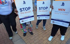 Protesters outside court where the eight girls are appearing. eNCA/Hloni Mtimkulu