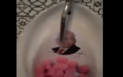 A picture of former president Jacob Zuma in the urinal.