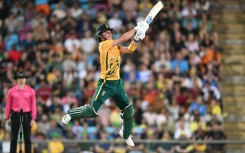 South Africa's batsman Dewald Brevis plays a shot during the second Twenty20 international cricket match between Australia and South Africa in Darwin on August 12, 2025.