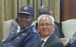 Acting Police Minister Professor Firoz Cachalia and National Police Commissioner Fannie Masemola.
