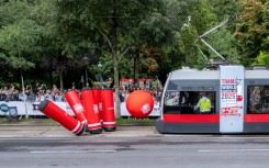 One of the audience favourites was tram bowling. AFP/Joe Klamar