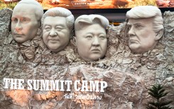 A parody Mount Rushmore sculpture at a shopping mall in Bangkok. AFP/Chanakarn Laosarakham