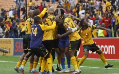 Kaizer Chiefs players celebrate Aden McCarthy's goal. BackpagePix/Gavin Barker