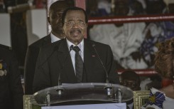 Cameroon President Paul Biya addresses a campaign rally. AFP/Robert Fimbaye