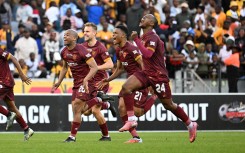 Stellenbosch FC players celebrate their win. BackpagePix/Ryan Wilkisky