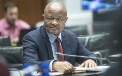 Suspended Police Minister Senzo Mchunu at the Parliamentary Ad Hoc Committee inquiry. Gallo Images/Brenton Geach