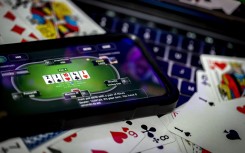 A screen with a website where you can gamble online. Koen van Weel/ANP via AFP