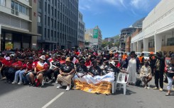 Civil society groups protesting outside Parliament. eNCA/Rofhiwa Madzena
