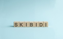 Skibidi text on wooden cube block. GettyImages/Calvin Chan Wai Meng