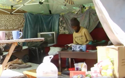 One of the students with his belongings.