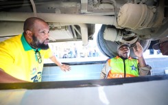 KwaZulu-Natal Department of Transport MEC Sibiniso Duma is seen during an inspection of the scholar transport services fleet.