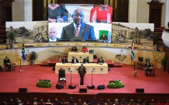 South African President Cyril Ramaphosa delivers the 2025 State of the Nation Address. AFP/Rodger Bosch