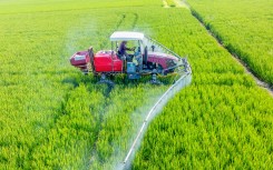 File: A farmer operating a vehicle to spray pesticides. Zhai Huiyong/Xinhua via AFP