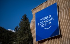 a sign displayed by the World Economic Forum (WEF) on the eve of the WEF annual meeting in Davos. AFP/Fabrice Coffrini