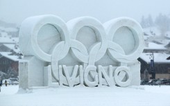 Olympic Rings made of snow in Livigno, Italy. Keita Iijima/The Yomiuri Shimbun via AFP