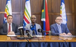 File: DA Federal Leader John Steenhuisen, Solly Malatsi and Dion George.  Gallo Images/Die Burger/Jaco Marais
