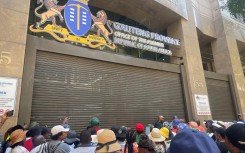 Parents protested outside the Gauteng Premier's office over the scholar transport strike. eNCA/Naomi Kobbie