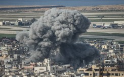 Smoke rises from the site of an Israeli airstrike that targeted the Al Lailaki neighbourhood in Beirut’s southern suburbs. AFP/Ibrahim Amro