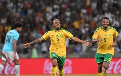 Oswin Appollis celebrates a goal for Bafana Bafana against Panama.
