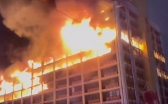 The historic Botha Sigcau building engulfed in flames.